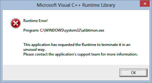 messaggio gaffe di Windows Runtime