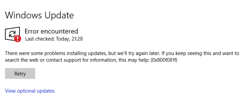 windows 7 update error 0x800f081f windows 7 update error 0x800f081f