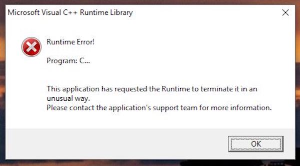 Microsoft visual c runtime ошибка. Ошибка this application has requested the runtime to terminate. Microsoft Visual c++ runtime Library ошибка. Runtime Error Microsoft Visual c++ runtime. This application has requested the runtime to terminate it in an