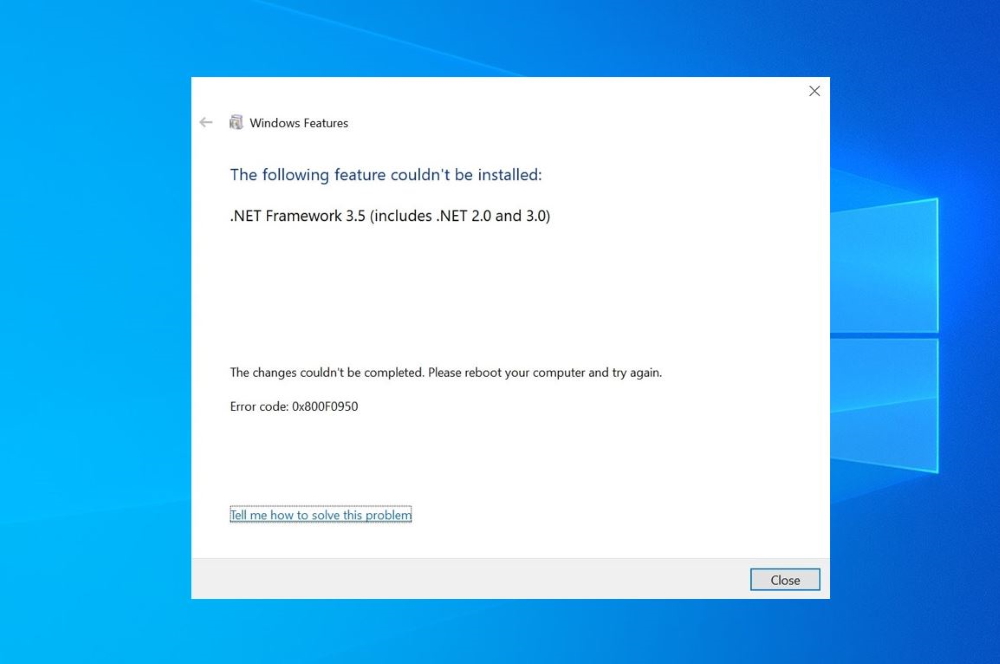 fix .net framework 3.5 error 0x800f0950 in windows 10