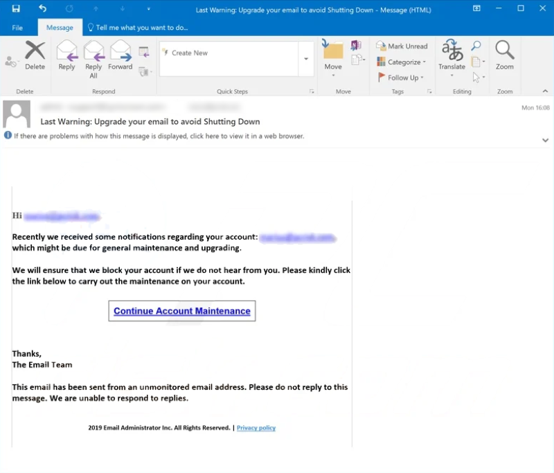 How to get rid of "Last Warning Upgrade Your Email To Avoid Shutting