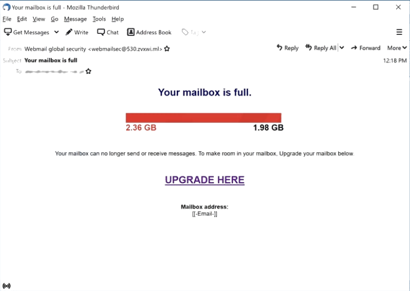 「Your Mailbox Is Full」電子メール スパムを停止する方法 BugsFighter